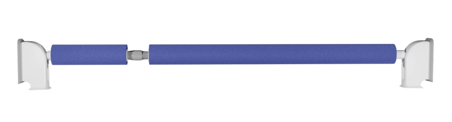 Close up shot of the StartSmart bar wrapped in the blue foam and connected to the white mounts on either end of the bar 