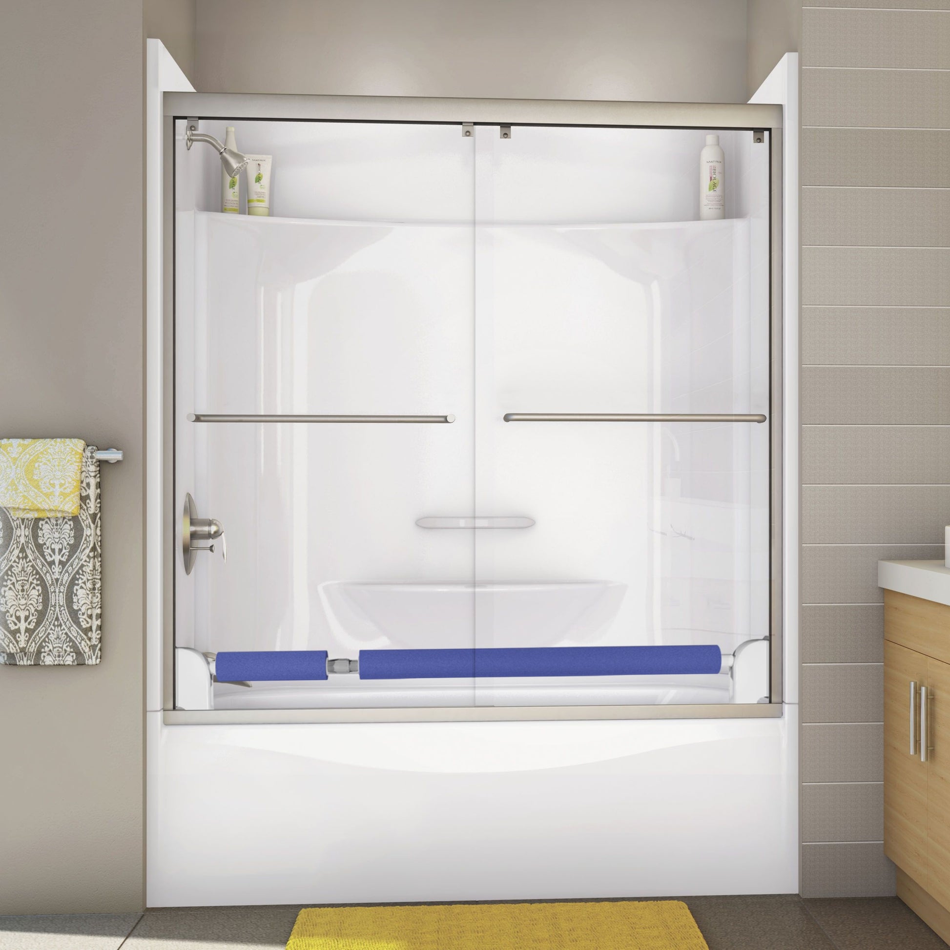 The StartSmart Safety Bar can be installed in showers with sliding glass doors 
